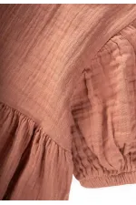 Organic Balon Kollu Müslin Elbise 2-10 Yaş Açık Kahve