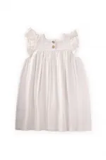 Robe en mousseline de coton biologique brodée, 2-8 ans, écru