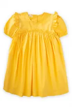 Robadan Fırfır Büzgülü Poplin Elbise 2-7 Yaş Sarı