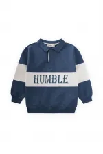 Polo Neck Printed Sweatshirt 4-12 Years Old Navy Blue