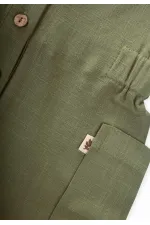 Salopette courte en lin kaki avec poches latérales pour enfants de 2 à 7 ans