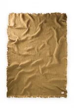 Couverture à pompons tricotée à quatre couches 80 x 120 cm Jaune moutarde