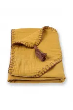 Serviette triangulaire en mousseline double épaisseur faite main (lavée) 75 x 75 cm Jaune moutarde