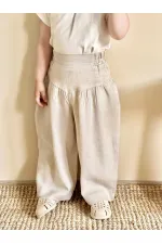 Korsajlı Büzgülü Keten Pantolon 2-7 Yaş Naturel Korsajlı Büzgülü Keten Pantolon 2-7 Yaş Naturel