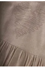 Robe en lin à motif cœur et pierre, naturelle, pour enfants de 2 à 7 ans