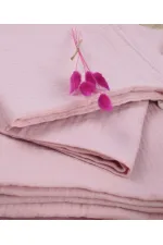 Parure de lit en mousseline avec pochette, housse de couette 100 x 135 cm +/- 3 cm, drap-housse 120 x 150 cm, taie d'oreiller 35 x 45 cm, rose poudré