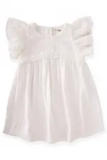Yaprak Desen Tül Garnili Müslin Elbise 2-8 Yaş Ekru