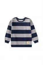 Sweatshirt 4-12 Yaş Gri Lacivert Çizgili Sweatshirt 4-12 Yaş Gri Lacivert Çizgili