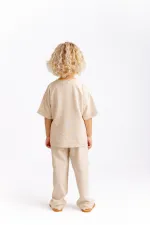 Kontrast Dikişli Keten Bluz 2-7 Yaş Naturel