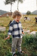 Oduncu Gömleği 1-9 Yaş Lacivert Gri Ekose