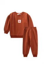 Etiket Detaylı Sweatshirt Takım 1-7 Yaş Kiremit