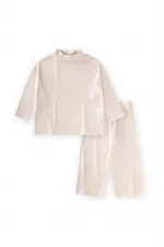 Yumuşak Dökümlü Oversize Bambu Takım 3-10 Yaş Ekru
