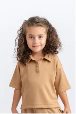 Polo Neck Wide Leg Suit for 2-7 Years Old Tan