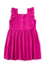Robe à encolure carrée ornée de pierres, fuchsia, pour les enfants de 2 à 7 ans