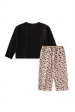 Ensemble pantalon taille haute à manches longues et motifs, tailles 2-8 ans, noir.