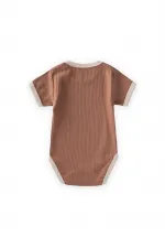 Shoulder-Cruffled Trimmed Bodysuit, 0-3 Years, Brown