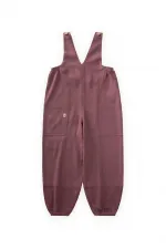 V Yaka Paça Lastikli Keten Salopet 2-7 Yaş Mürdüm