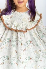 Robe en popeline à volants et dentelle pour enfants de 2 à 7 ans, motif écru