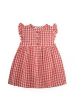 Peti Square Patterned Dress 1-8 Years Coral