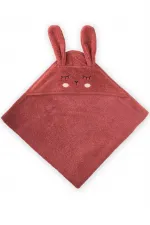 Serviette de bain bébé brodée oreilles de lapin, 75 x 75 cm, rouille