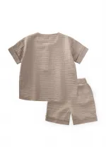 Muslin Short Sleeve Shorts Set for 2-7 Years Beige