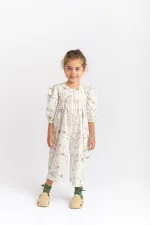 Patterned Poplin Overalls for 2-7 Years Old Ecru Patterned