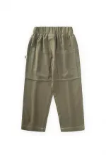 Pantalon en lin à surpiqûres contrastées pour enfants de 2 à 7 ans, vert kaki