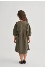 Tencel Robalı Elbise 2-7 Yaş Haki Yeşil