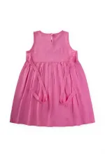 Nakışlı Yandan Bağlamalı Keten Elbise 2-7 Yaş Pembe