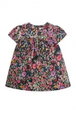 Desenli Dökümlü Elbise 1-8 Yaş Siyah