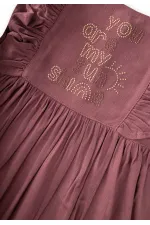 Square Neck Linen Dress with Rhinestone Embellishment, Ages 2-7, Plum