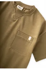 T-shirt à col détaillé, couleur olive, 2-12 ans