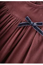 Kadife Jile Elbise 0-7 Yaş Bordo