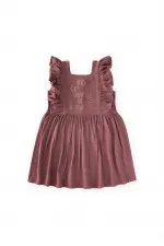 Square Neck Linen Dress with Rhinestone Embellishment, Ages 2-7, Plum