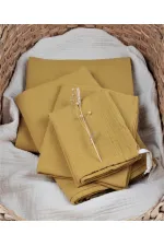 Parure de lit en mousseline avec pochette 100 x 135 cm +/- 3 cm, drap-housse 120 x 150 cm, taie d'oreiller 35 x 45 cm, jaune moutarde