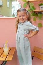 Collared Pleated Tencel Overalls for 2-7 Years Mint Green