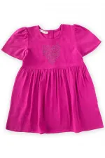 Kalp Taşlı Elbise 2-7 Yaş Fuşya