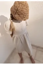 Robe en lin à motif cœur et pierre, naturelle, pour enfants de 2 à 7 ans