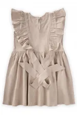 Yanları Bağcıklı Keten elbise 2-7 Yaş Naturel