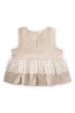 Bel Tambur Dantelli Keten Bluz 2-7 Yaş Naturel