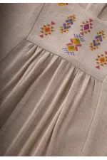 Etnik Desen Baskılı Keten Elbise 2-7 Yaş Naturel