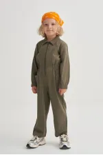 Tencel Önü Fermuarlı Tulum 2-7 Yaş Haki Yeşil