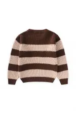 Selanik Çizgili Triko Kazak 2-8 Yaş Kahve