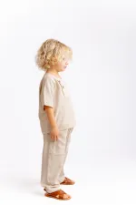 Kontrast Dikişli Keten Bluz 2-7 Yaş Naturel