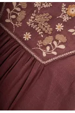 Robe en lin brodé pour enfants de 2 à 7 ans, couleur prune