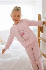 Cat Print Pajama Set for Ages 2-8, Powder Pink