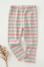 Leggings pour enfants de 2 à 10 ans, rose poudré, rayures bleues