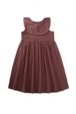 Robe en lin à col brodé pour enfants de 2 à 7 ans, couleur prune