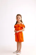 Robe en popeline à volants aux épaules, orange, 2-7 ans