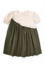 Two-Tone Asymmetrical Dress, 2-7 Years Old, Ecru